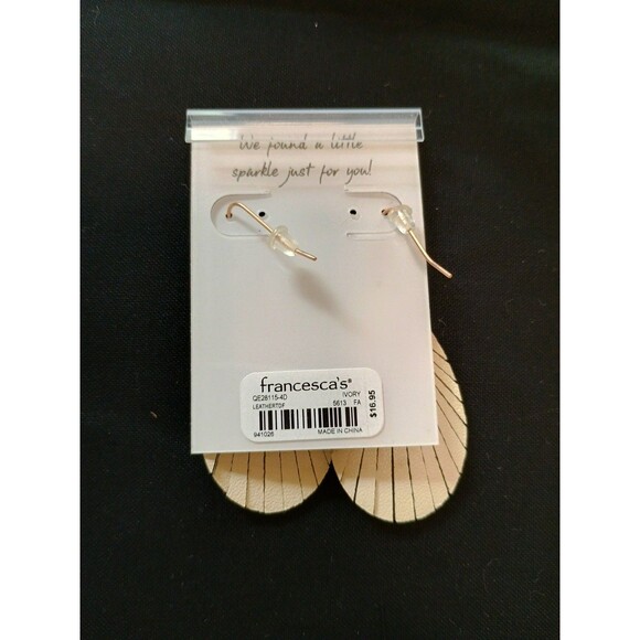Francesca's Leather Ivory And Gold Earring Set Of 2 - Picture 3 of 5